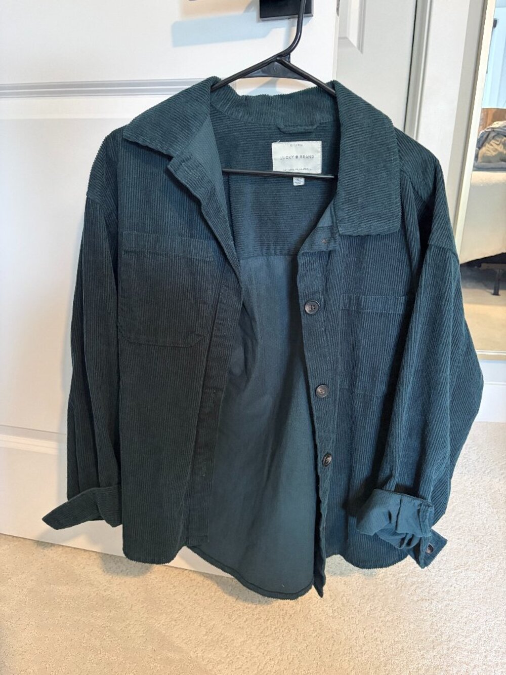 Lucky Brand Corduroy Green Button Down Shirt Size Medium
